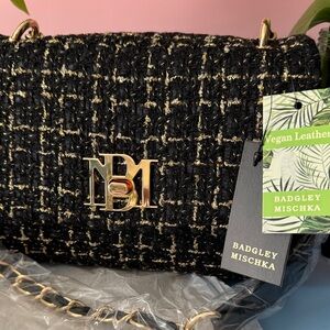 Badgley Mischka Tweed Shoulder Bag in Black and Gold. NEW-NEVER USED! LAST ONE!!